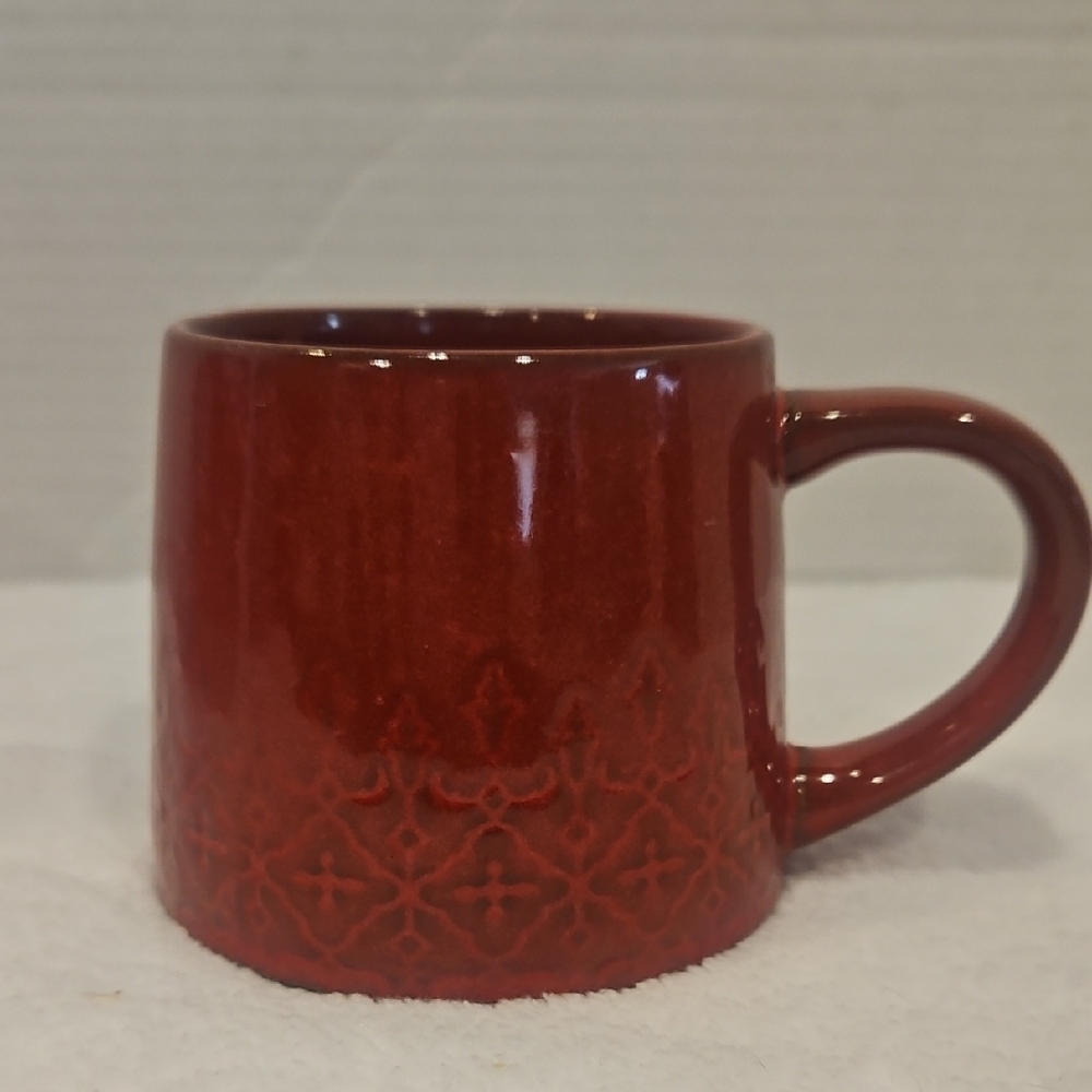 Hearth & Hand Magnolia Elegant Etched Lace Red Stoneware Coffee Espresso Mug